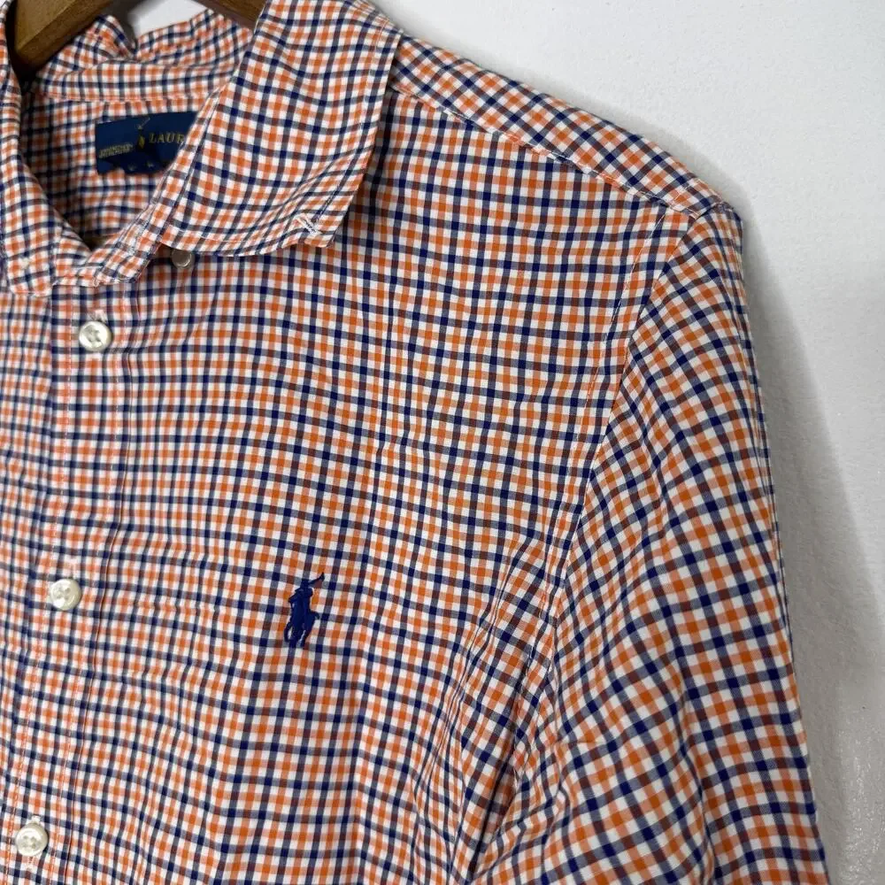 Ralph Lauren Shirt Boys XL 18-20 Orange Gingham Button Down Long Sleeve Auburn